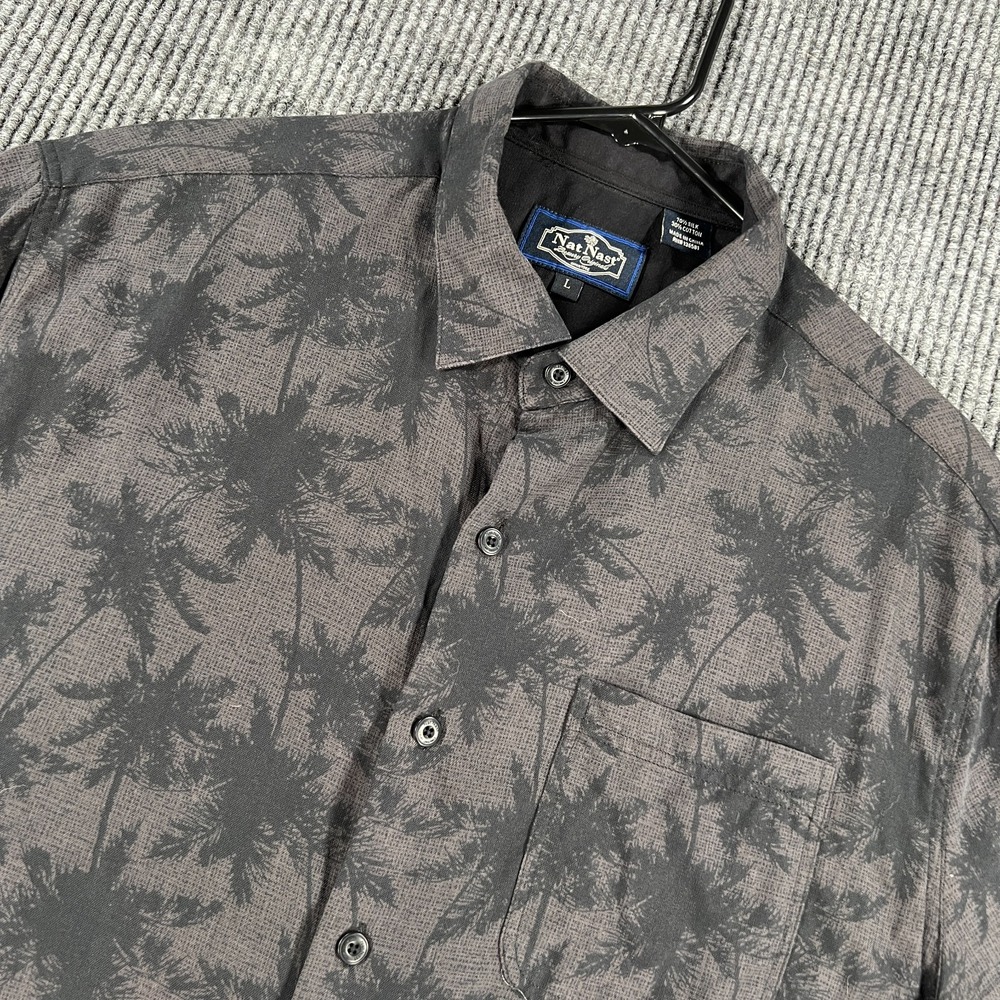Nat Nast Shirt Mens Large Black Floral Silk Blend Short Sleeve Button Up Casual
